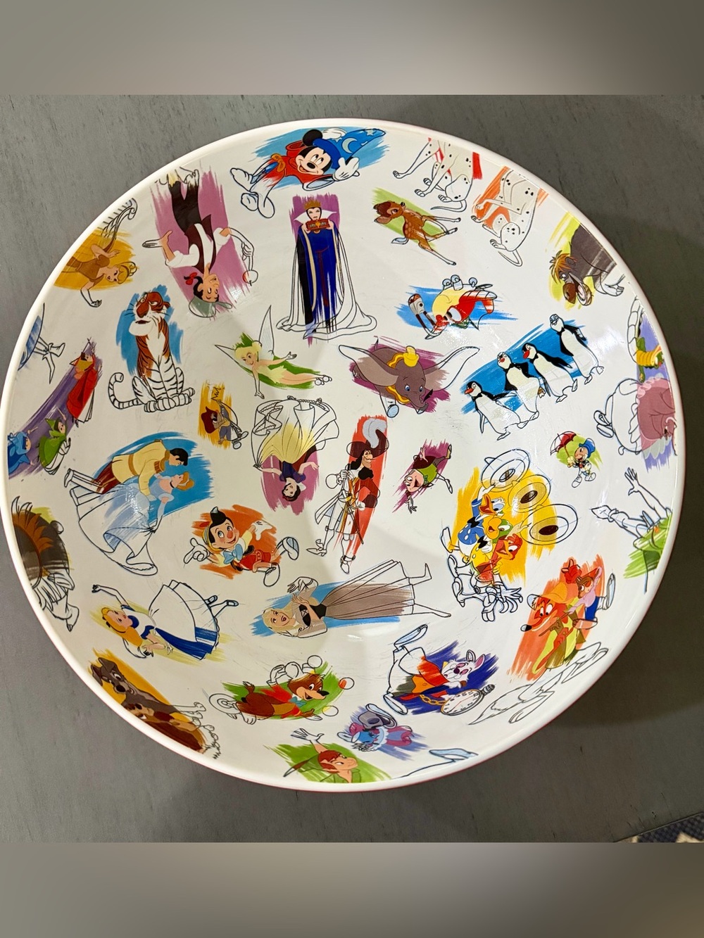 Disney Parks Ink & Paint Classic Characters Large Red Ceramic Serving Bowl